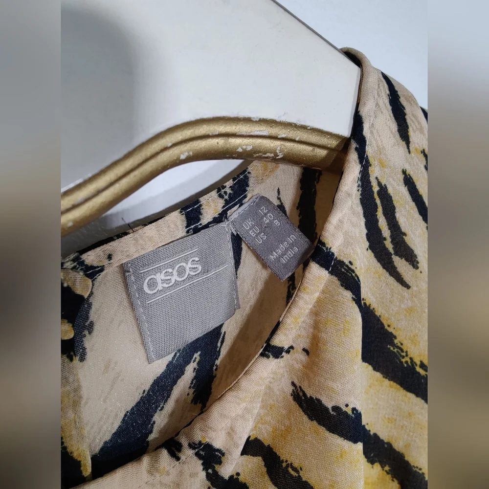 Asos Ruched Tiger Print Dress Size 8 - Picture 5 of 6